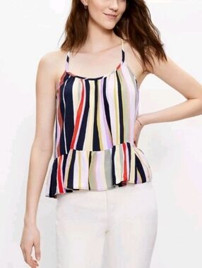 LOFT Boho Coastal Vacation Swing Tank Top Large Striped Tiered Cami Beachy